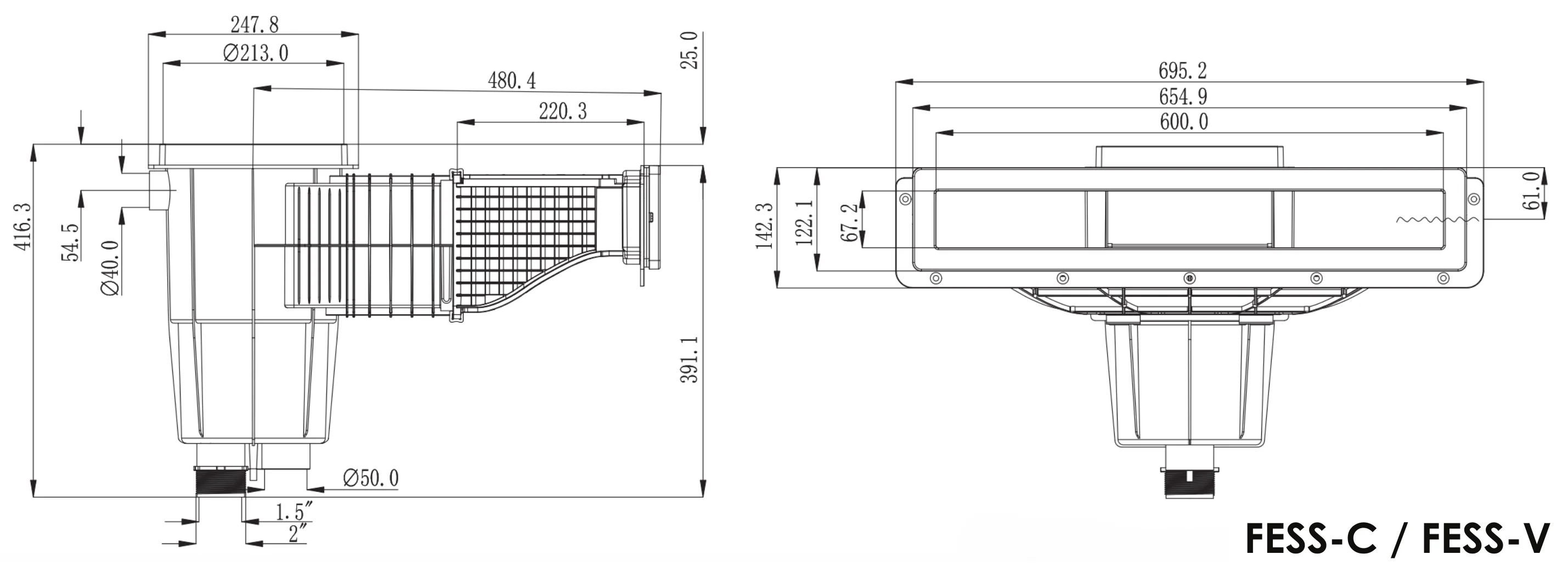 Surface Skimmer FESS Dimensions